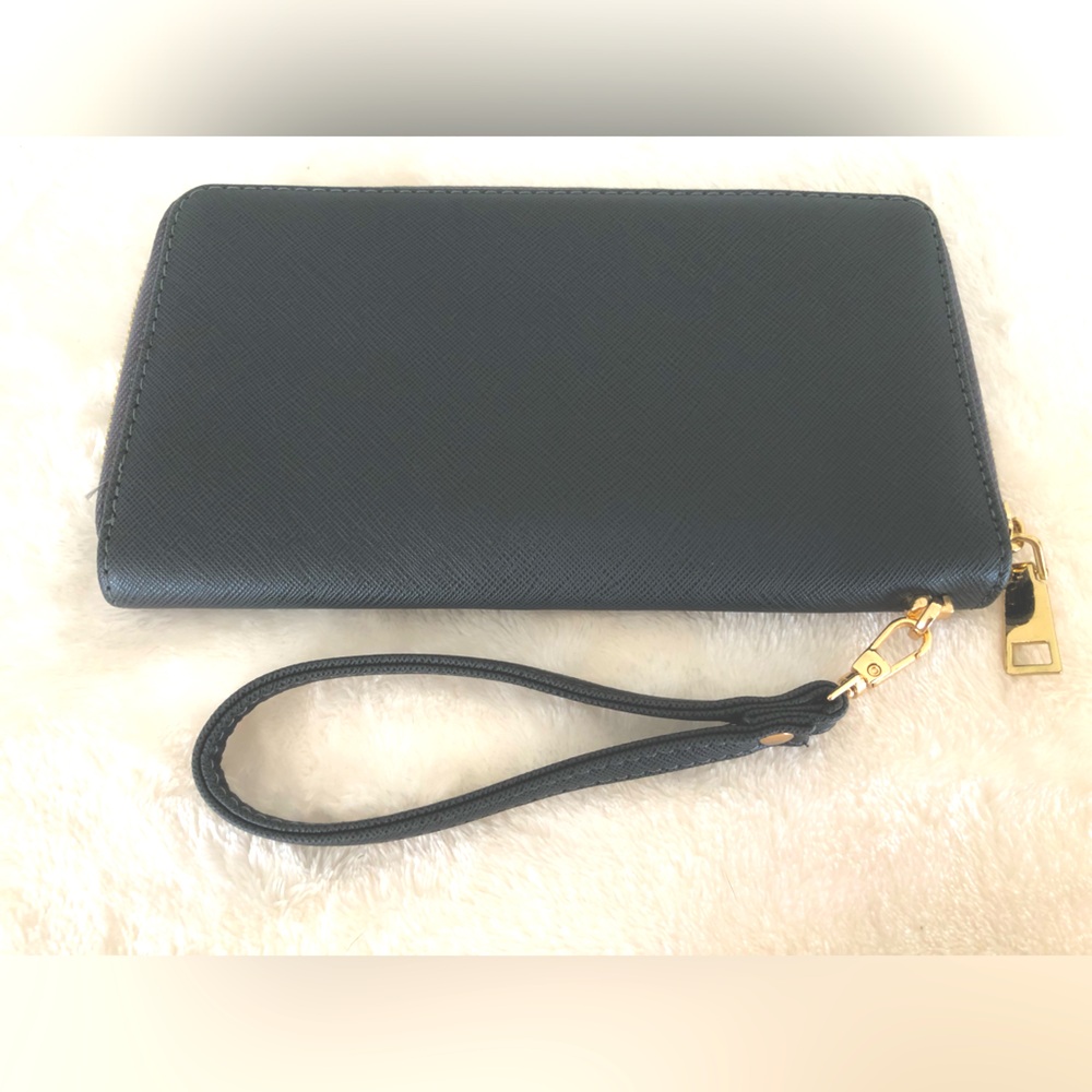 NEW Large Wristlet Clutch Wallet Beautiful Charcoal Gray and Gold - new unused